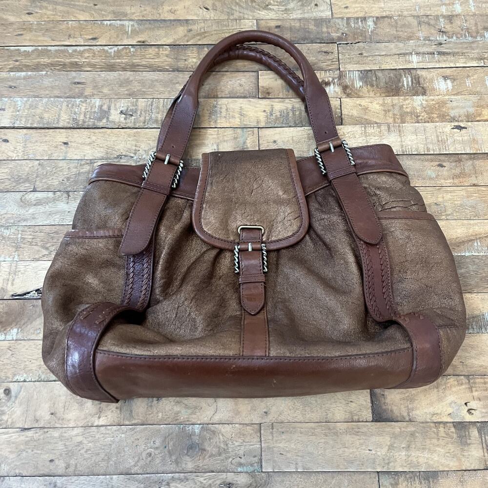 Vintage Cole Haan Brown Pebbled Leather Satchel Shoulder Bag Purse